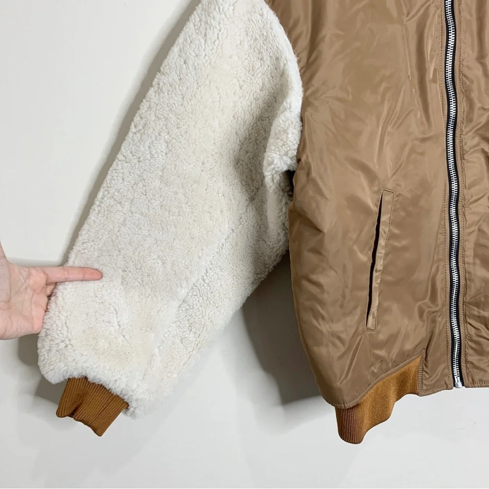 NEW Maje x Schott Boston Shearling Bomber Jacket (Sz FR 40 / US 8) Caramel - Picture 10 of 16